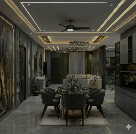 Dark dining room interior design Bangalore